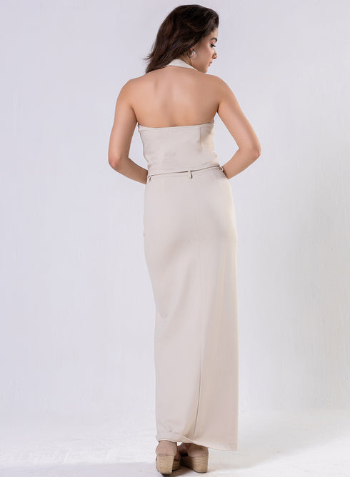 Ponte Skirt And Top Set - Beige