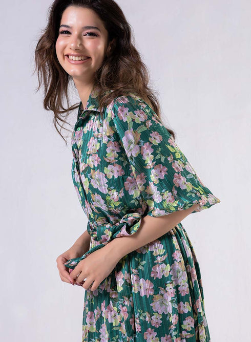Front Buttoned Printed Dress