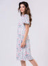 Neck Pleated Printed Satin Dress