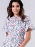 Neck Pleated Printed Satin Dress