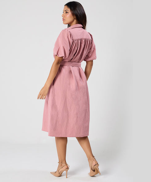 Trim Detailed Buckle Attached Pink Dress