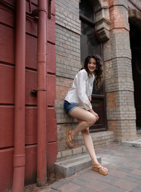 Mandarin Collar Sleeve Embroidered Long Sleeve Top