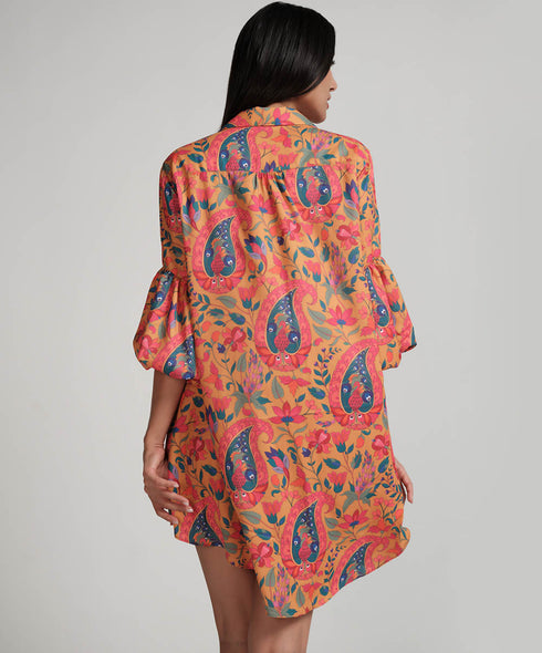 Puffed Sleeve Classic Collared Shirt Dress