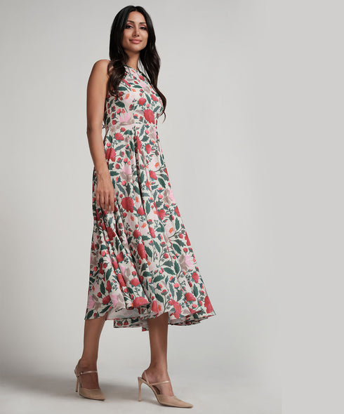 Halter Neck Printed Floral Dress