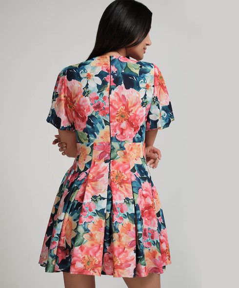 Deep Plunged Neck Printed Mini Dress