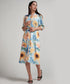 Sun Flower Printed Half Sleeve Aline Chiffon Dress