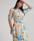 Sun Flower Printed Half Sleeve Aline Chiffon Dress