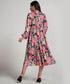 High Neck Printed Lantern Sleeve Midi Dress