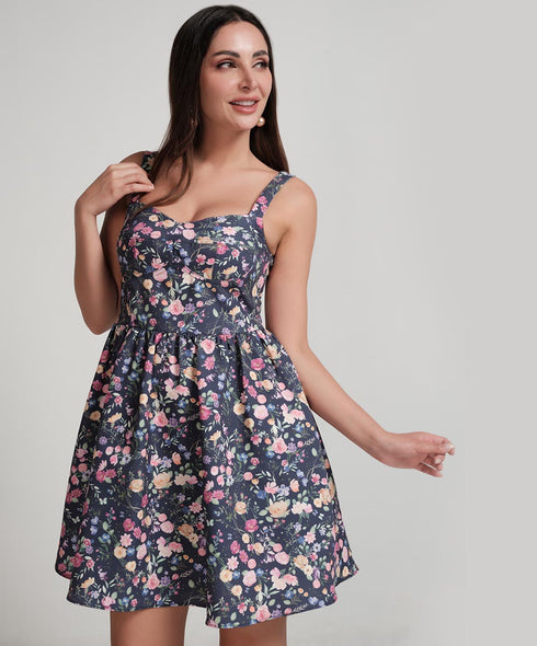 Bra Cut Printed Waist Gathered Dress