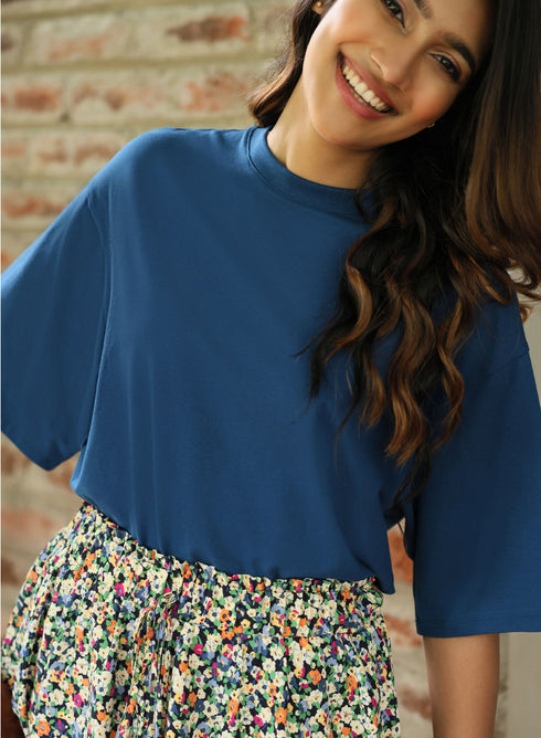 Oversized Crew Neck T-shirt - Teal