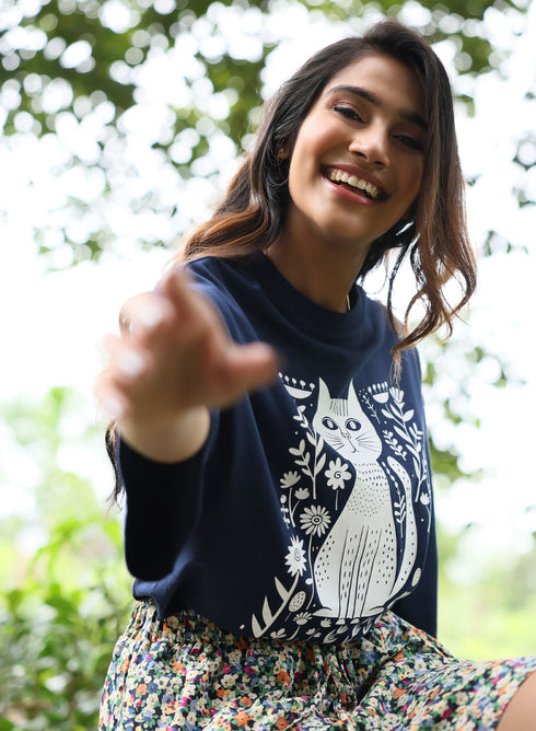Floral Cat Printed Oversized T-shirt
