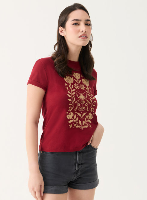 Ladybug Printed Maroon Crew-Neck T-shirt