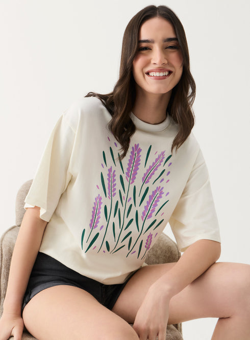 Lavender Printed Oversized T-shirt