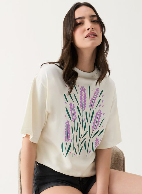 Lavender Printed Oversized T-shirt
