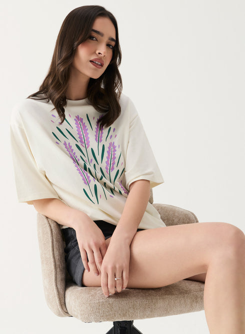 Lavender Printed Oversized T-shirt