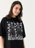 Bunny Printed Black Oversized T-shirt