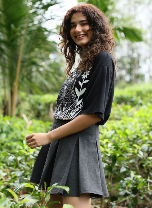 Bunny Printed Black Oversized T-shirt