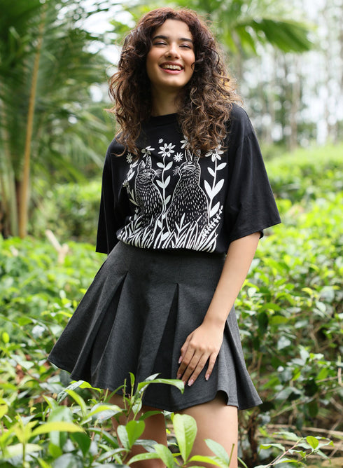 Bunny Printed Black Oversized T-shirt