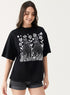 Bunny Printed Black Oversized T-shirt