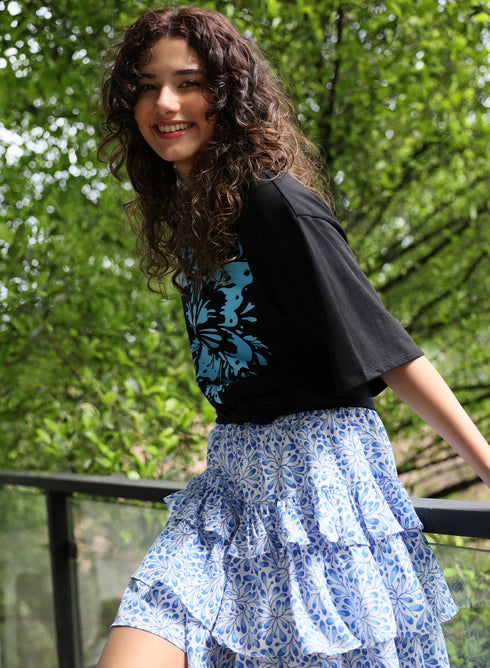Blue Butterfly Printed T-shirt