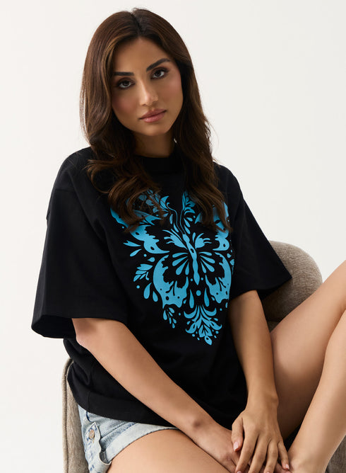 Blue Butterfly Printed T-shirt