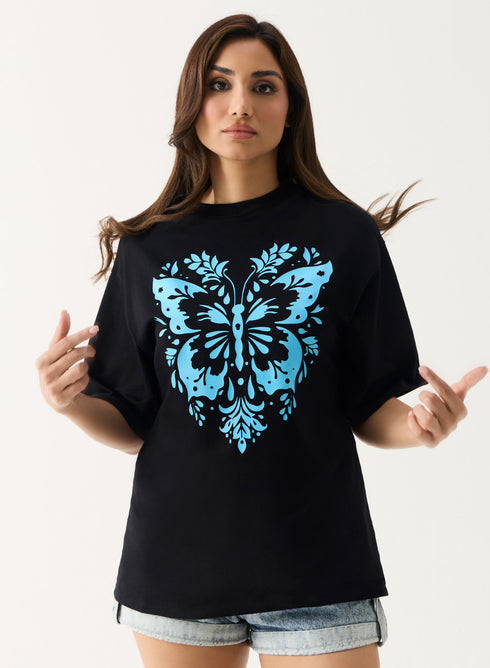 Blue Butterfly Printed T-shirt
