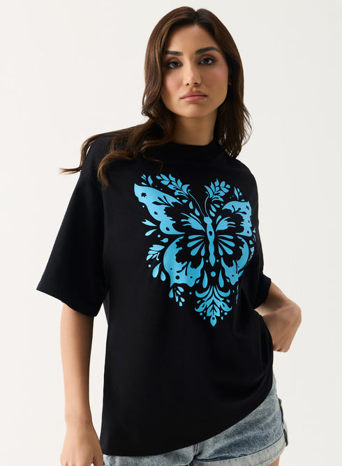 Blue Butterfly Printed T-shirt