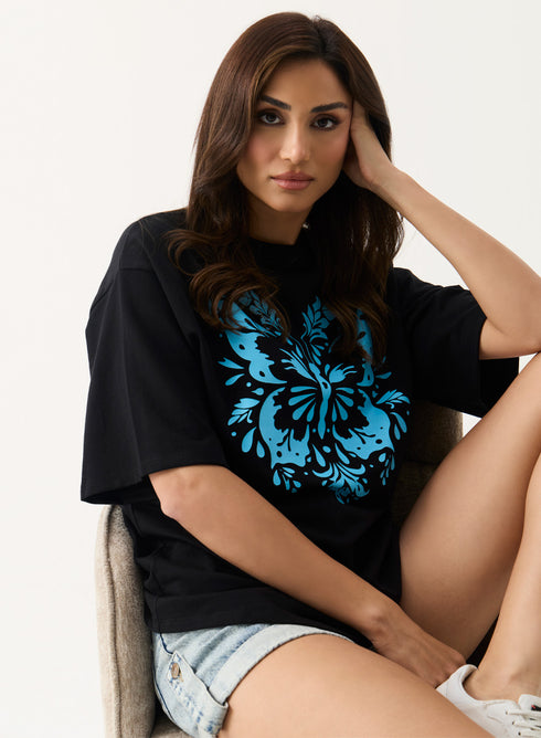 Blue Butterfly Printed T-shirt