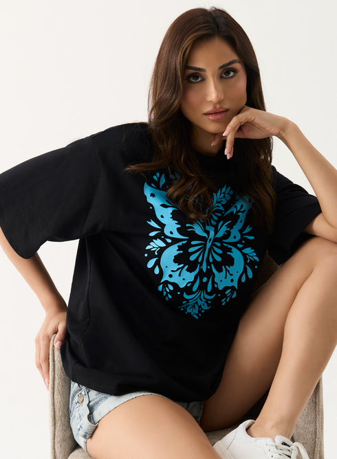 Blue Butterfly Printed T-shirt