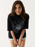 Metallic Flower Printed Black T-shirt