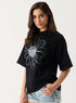 Metallic Flower Printed Black T-shirt