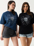 Metallic Flower Printed Navy Blue T-shirt