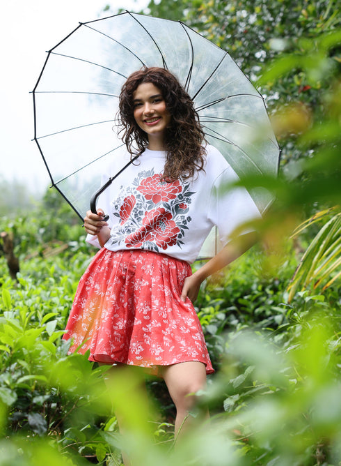 Floral Printed Oversized White T-shirt