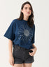 Metallic Flower Printed Navy Blue T-shirt