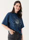 Metallic Flower Printed Navy Blue T-shirt