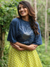 Metallic Flower Printed Navy Blue T-shirt