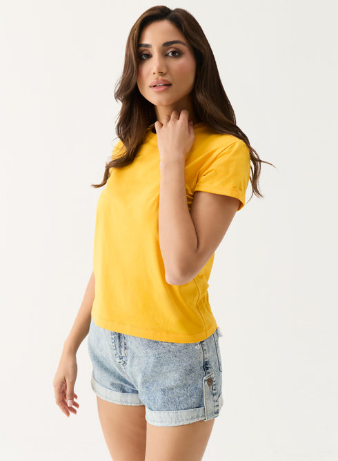 Yellow Sleeve Turn Up T-shirt