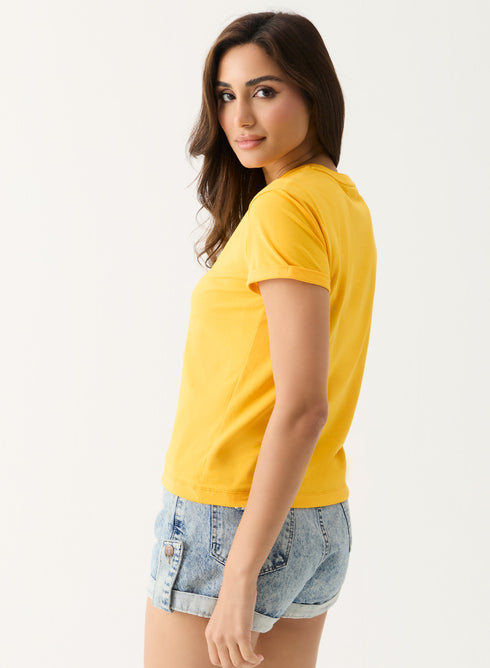 Yellow Sleeve Turn Up T-shirt
