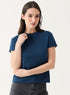 Crew Neck Turnup Sleeve Blue T-shirt