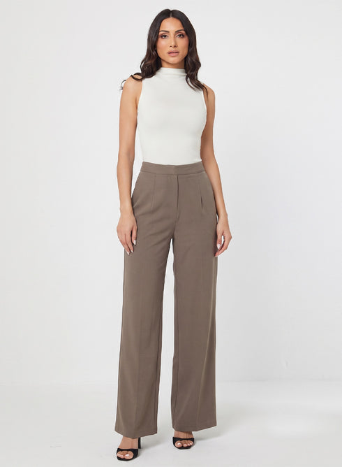 Flared Formal High Waist Pant- Dark Beige
