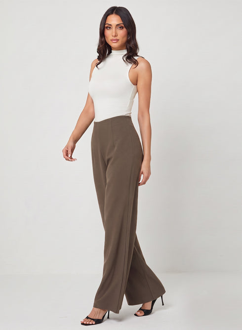 Flared Formal High Waist Pant- Dark Beige