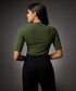 Short Sleeve High Neck Rib Top- Khaki Green