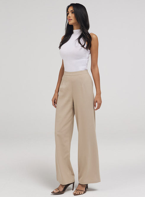 Beige Flared Leg Formal Pant