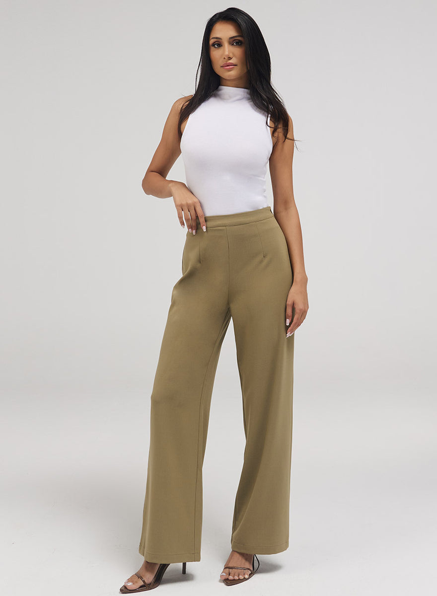 Beige Metal Button Formal Pants main image 1