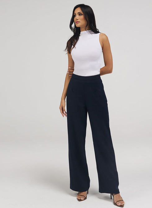 Navy Blue Flared Leg Formal Pant