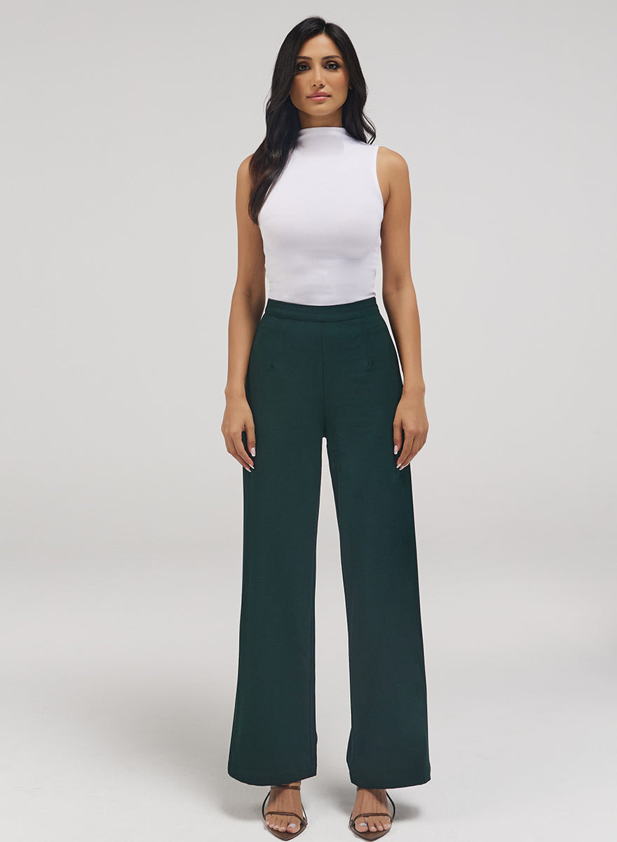 Comfort fitted pants - Dark Green Viscose Dots main image 1