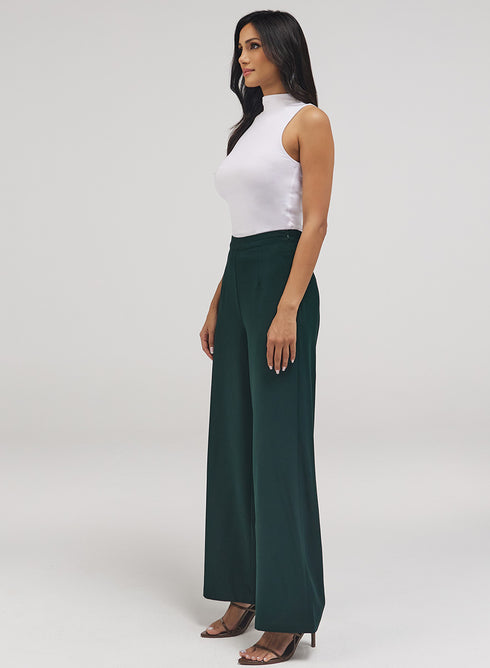 Flared Leg Formal Pant - Dark Green