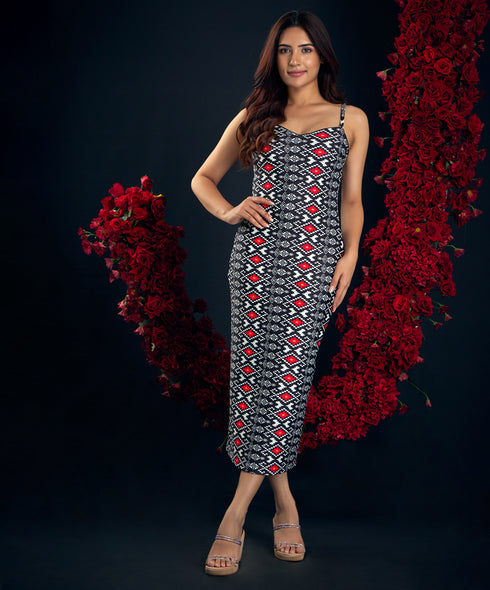 Printed Scuba Black Dress