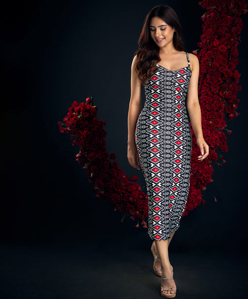 Printed Scuba Black Dress