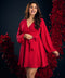 V Neck Maroon Lantern Sleeve Chiffon Dress